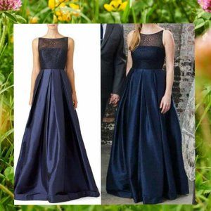 $990 MONIQUE LHUILLIER Navy Formal Ball Gown 2 XS